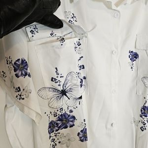 Pink White Butterfly Button Down Shirt main image 1